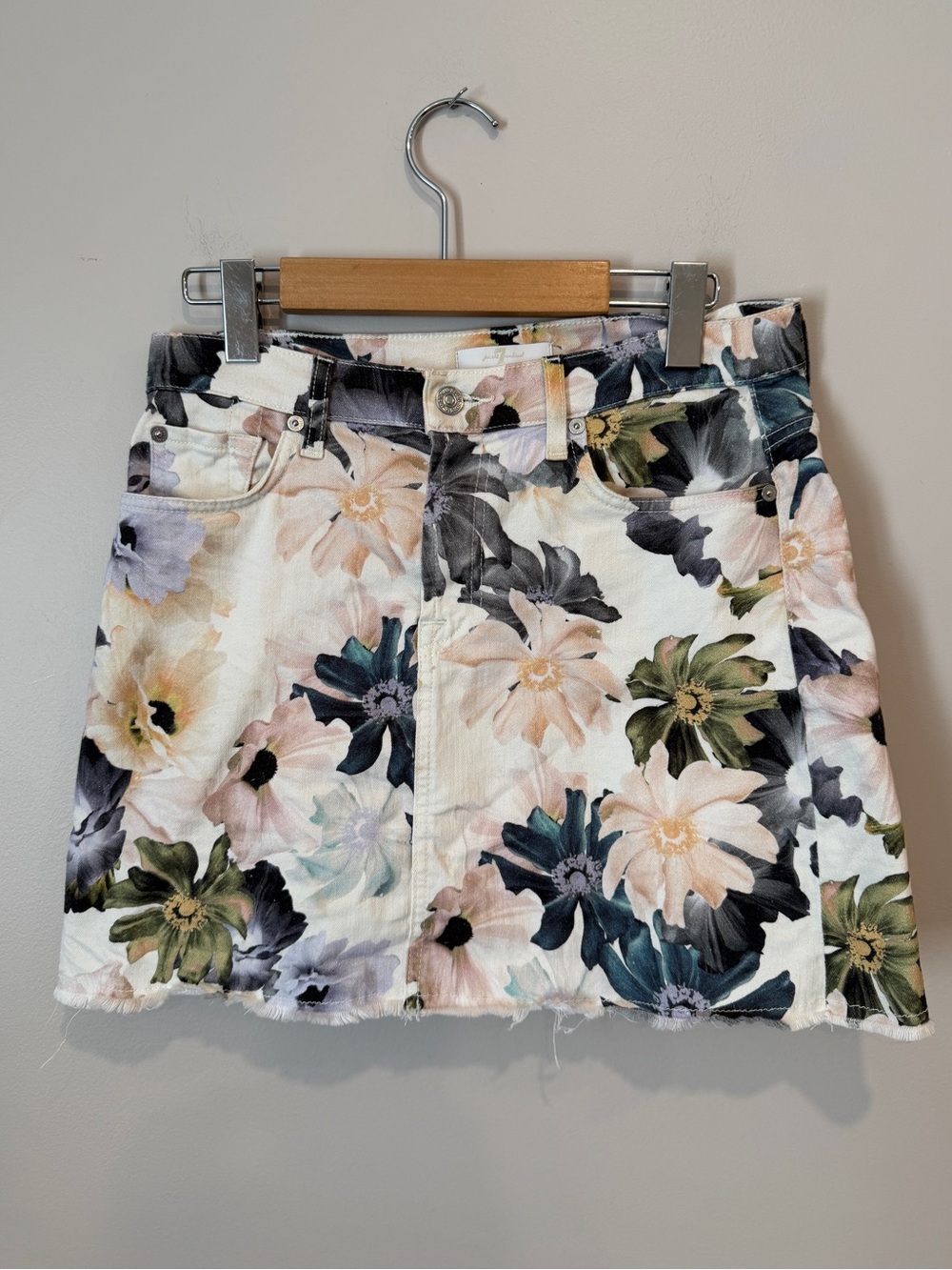 7 For All Mankind Desert Garden Denim Mini Skirt 27 Raw Hem
